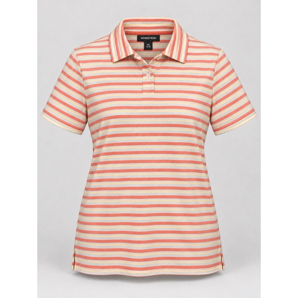 Nordstrom Women’s XXL 18/20 Orange Rust Stripe Polo Shirt NWT $118